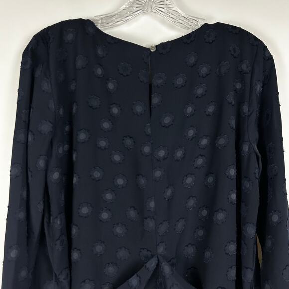 Loft Floral Swiss Dot Tie Blouse Light Weight Navy Blue Womens Size Small - Picture 9 of 11